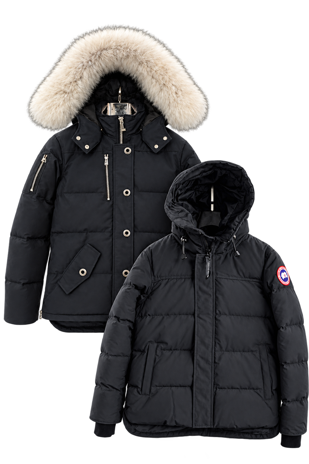 Moose 3Q and C goose black jackets together