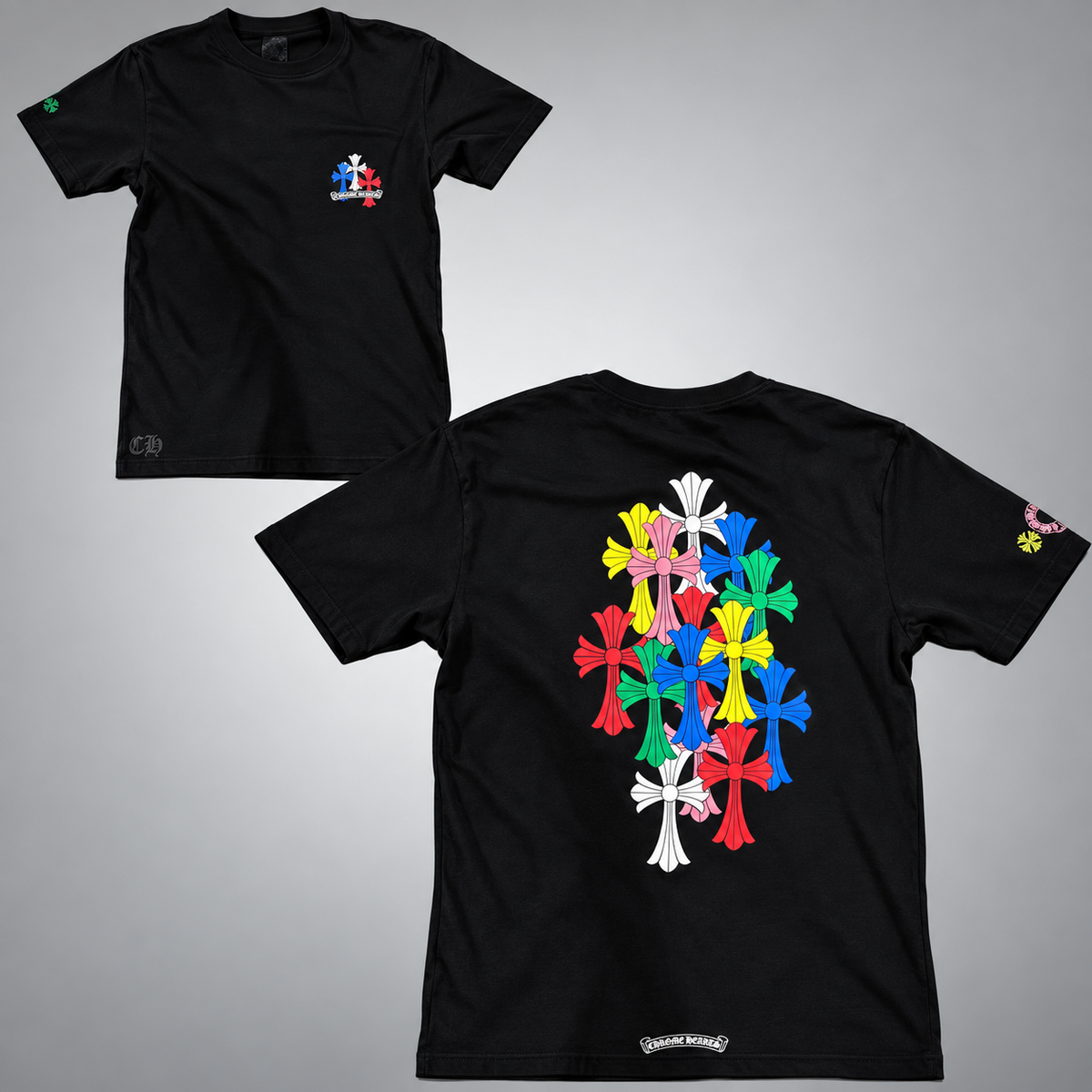 Multicolored chrome heart shortsleeved