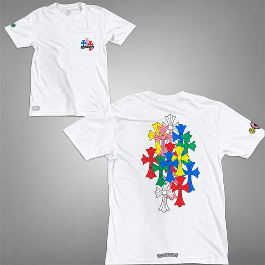 Multicolored chrome heart shortsleeved