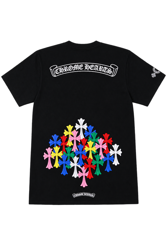Multicolored chrome heart shortsleeved