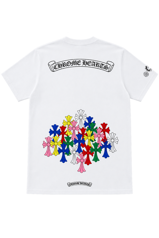 Multicolored chrome heart shortsleeved